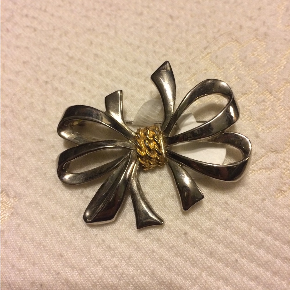 Antique silver and gold bow brooch